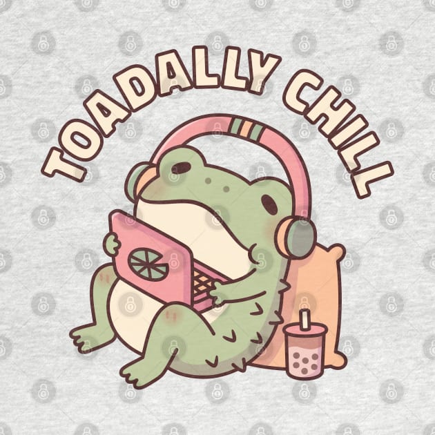 Cute Toad Relaxing With Laptop and Headphones Toadally Chill Funny by rustydoodle